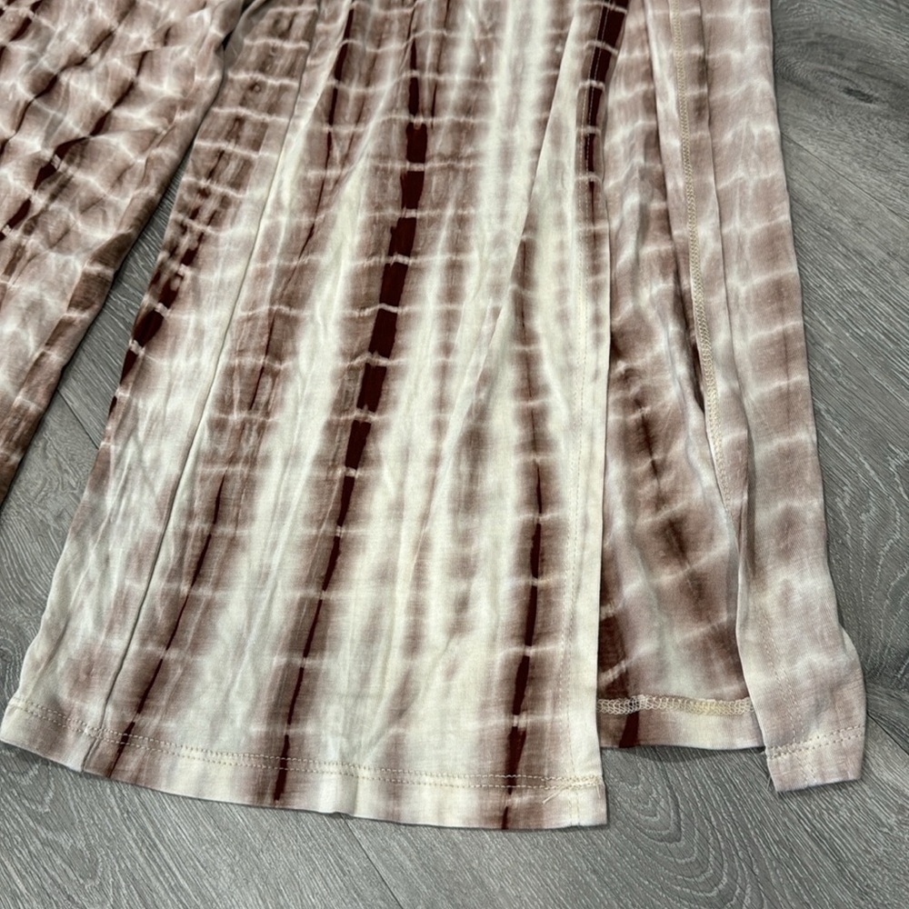 Women’s High Waisted Palazzo Tye Die Side Slit Pants Medium Brown Tan Cream - Picture 9 of 11